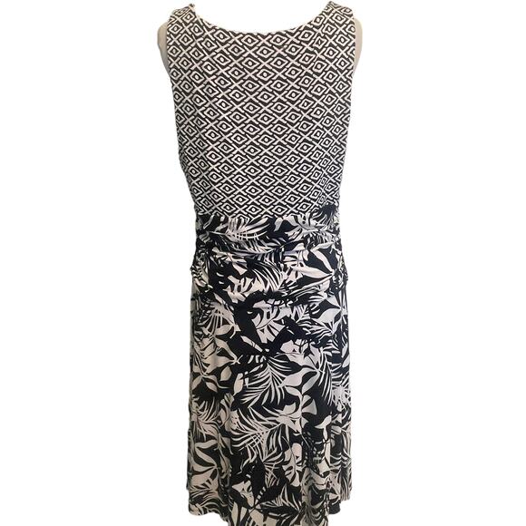 Tommy Bahama Hawaiian Midi Dress Womens Large Black White Mixed Print Knit Aloha - Picture 4 of 8